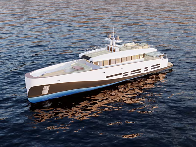 Modern Luxury Yacht With Open Deck Sailing On Calm Ocean Waters 3d model