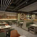 Modern Restaurant Interior With Booth Seating Tables And Decorative Wall Motifs