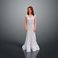 Elegant Formal White Long Dress With Short Sleeves And Delicate Lace Design