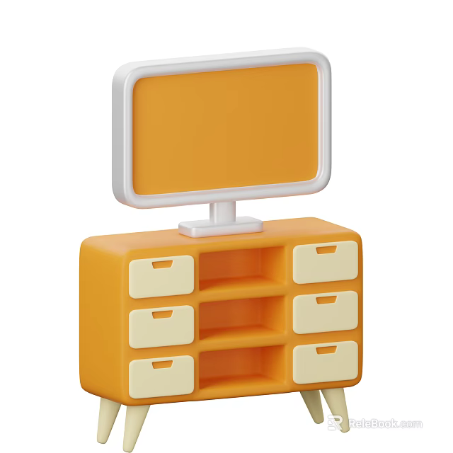 Orange TV Stand with White Drawers and Open Storage Shelves Interior Design 3d model 