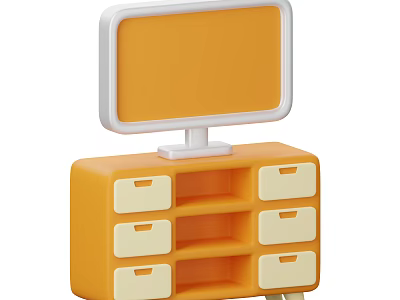Orange TV Stand with White Drawers and Open Storage Shelves Interior Design 3d model