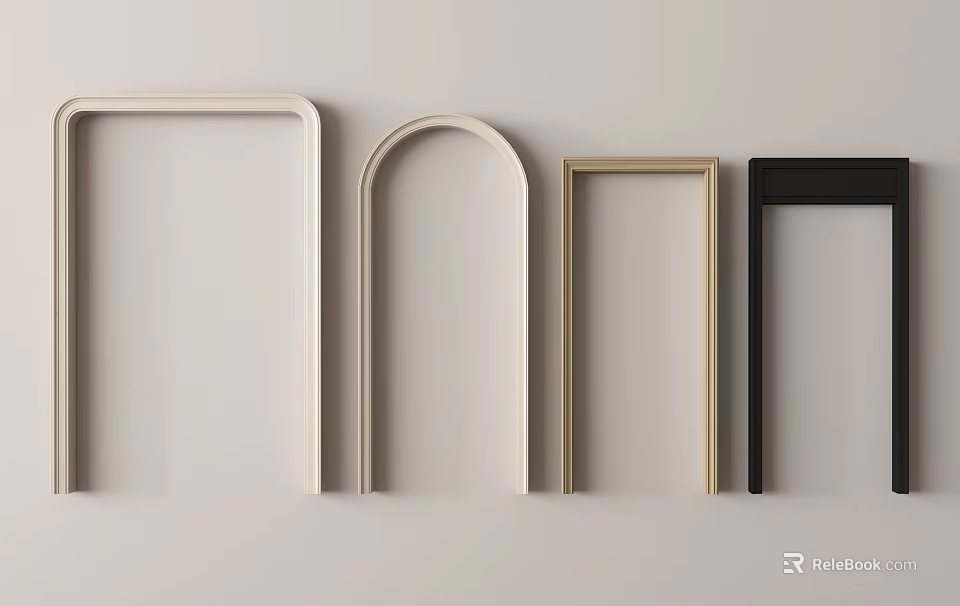 Collection Of Door Frames In Various Shapes And Color Tones 3d model 