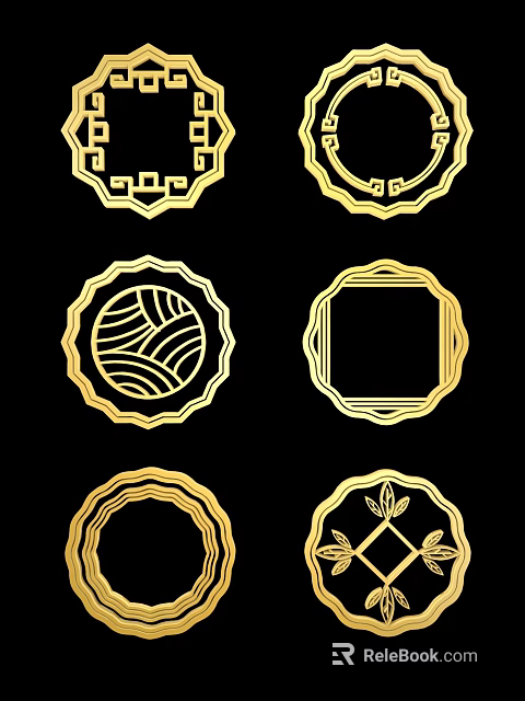 Golden Decorative Frames With Traditional Patterns And Elegant Motifs On Black Background 3d model 