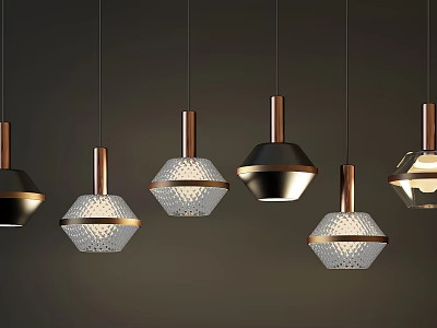 Contemporary Pendant Lights With Copper Black Frames And Geometric Cutout Shades 3d model