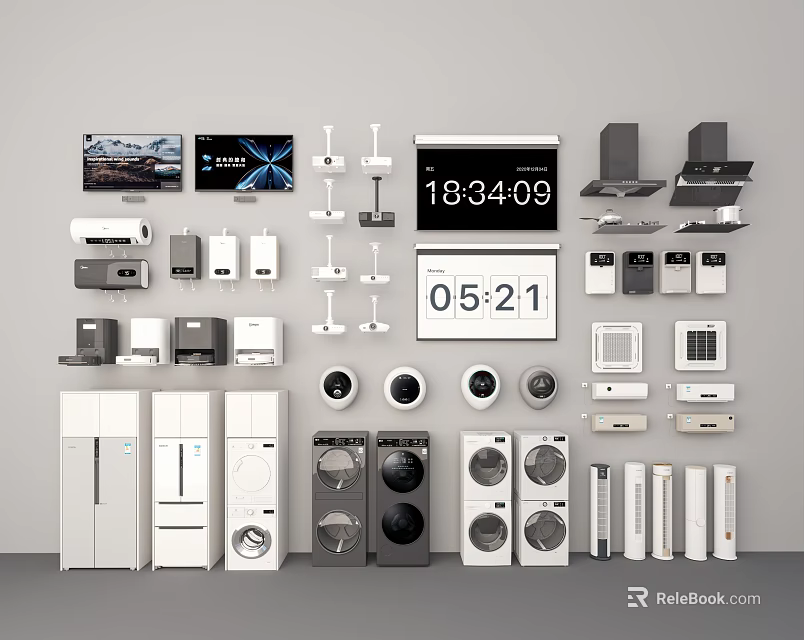 Various Home Appliances Display In Modern Setting 3d model 
