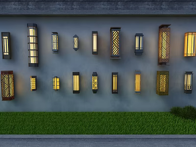 Various Decorative Wall Lamps With Unique Designs Mounted On Gray Wall 3d model