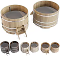 Traditional Wooden Barrel Bathtubs With Various Sizes And Wooden Steps Design