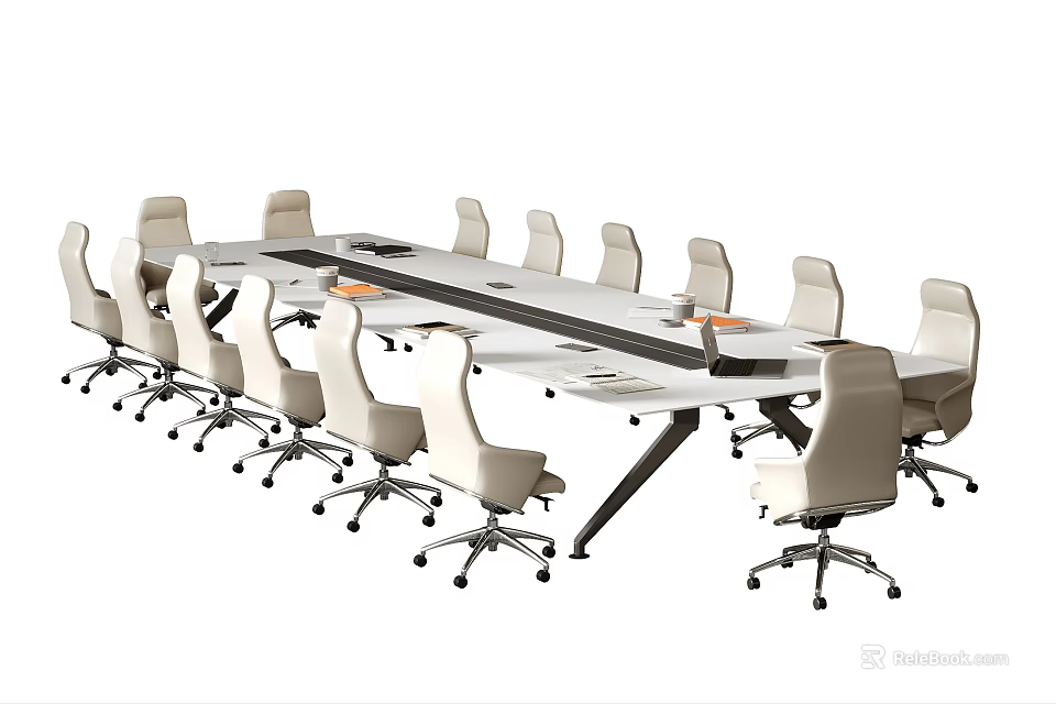 Modern Conference Table With Multiple Ergonomic Chairs And Metal Frame For Business Meetings 3d model 
