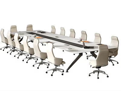 Modern Conference Table With Multiple Ergonomic Chairs And Metal Frame For Business Meetings 3d model