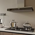 Modern Kitchen With Range Hood Food Processor Pots Wok And Stove Appliances