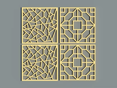 Four Decorative Square Panels With Intricate Geometric Laser Cut Patterns 3d model