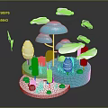 Modern 3D Scenic Model With Abstract Trees Floating Clouds And Circular Platform