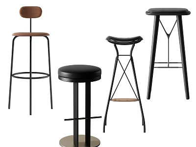 Modern Bar Stools In Various Styles With Black Seats And Metal Frames 3d model