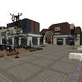 Modern Commercial Street With Contemporary Architecture Outdoor Seating Wooden Deck And Greenery