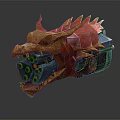 Dragon Head Shaped Weapon With Gold Red Decoration And Mechanical Structure 3d model