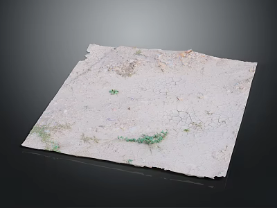 Weathered Square Grayish White Surface With Cracks And Small Green Vegetation 3d model
