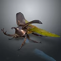 Intricate Detailed Metallic Beetle Sculpture With Green Wings And Horned Head