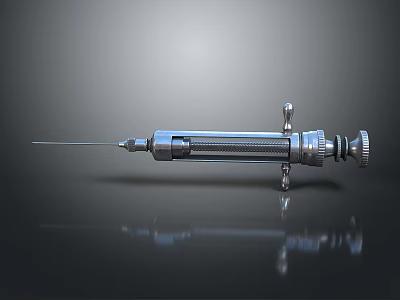 Medical Metal Syringe With Needle On Smooth Surface And Reflection 3d model