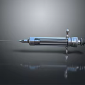 Medical Metal Syringe With Needle On Smooth Surface And Reflection