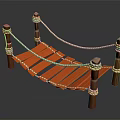Wooden Rope Bridge With Decorative Posts And Plank Structure 3d model