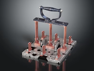 Metal Mechanical Tool With Copper Supports Black Handle And Holed Base 3d model