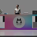 Exhibition Reception Desk with Gradient Color Flower Vase Staff Logo M Symbol New Ideas