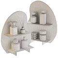 Ornamental Decor Set with Curved Shelves Perfume Bottles Scented Sticks and White Spherical Decor