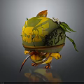 Cartoon Cute Creature Character With Skull Pattern Born Too Cute Text And Leaf Decoration