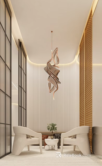 Modern Leisure Area Interior Design With Comfortable Seating And Decorative Lights 3d model 