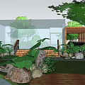 Detached Villa Surrounded by Lush Green Trees and Glass Structure with Garden Fence