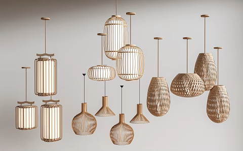 Bamboo chandelier art chandelier bedside chandelier 3d model