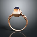 Metallic Ring With Dark Blue Gemstone And Carved Side Details For Daily Use
