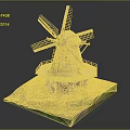 Traditional Windmill Architecture With Wooden Blades Stone Base And Grass Platform