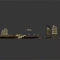 Detailed Ancient Wooden Boats Exploded View With Multiple Components And Parts