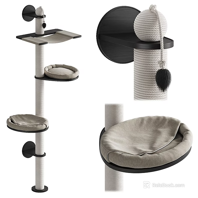 Modern Pet Furniture Cat Tree With Multi Level Platforms Scratching Post And Cat Bed 3d model 