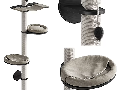 Modern Pet Furniture Cat Tree With Multi Level Platforms Scratching Post And Cat Bed 3d model
