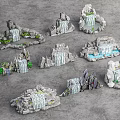 Decorative Garden Ornaments With Various Rock Formations Waterfalls And Mossy Details