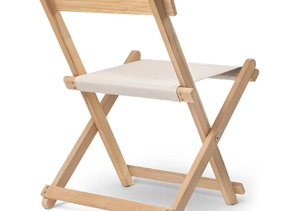 Folding Leisure Chair with Wooden Frame and Beige Fabric Seat for Outdoor Indoor Use 3d model