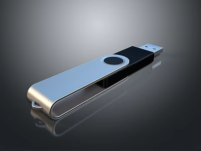 Sleek Metallic USB Flash Drive With Silver Black Exterior And Keyhole Feature 3d model