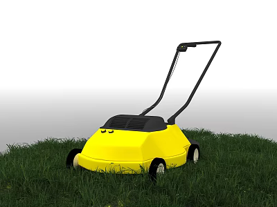 Yellow Agricultural Lawn Mower Working on Green Grass Field Efficient Cutting Tool 3d model