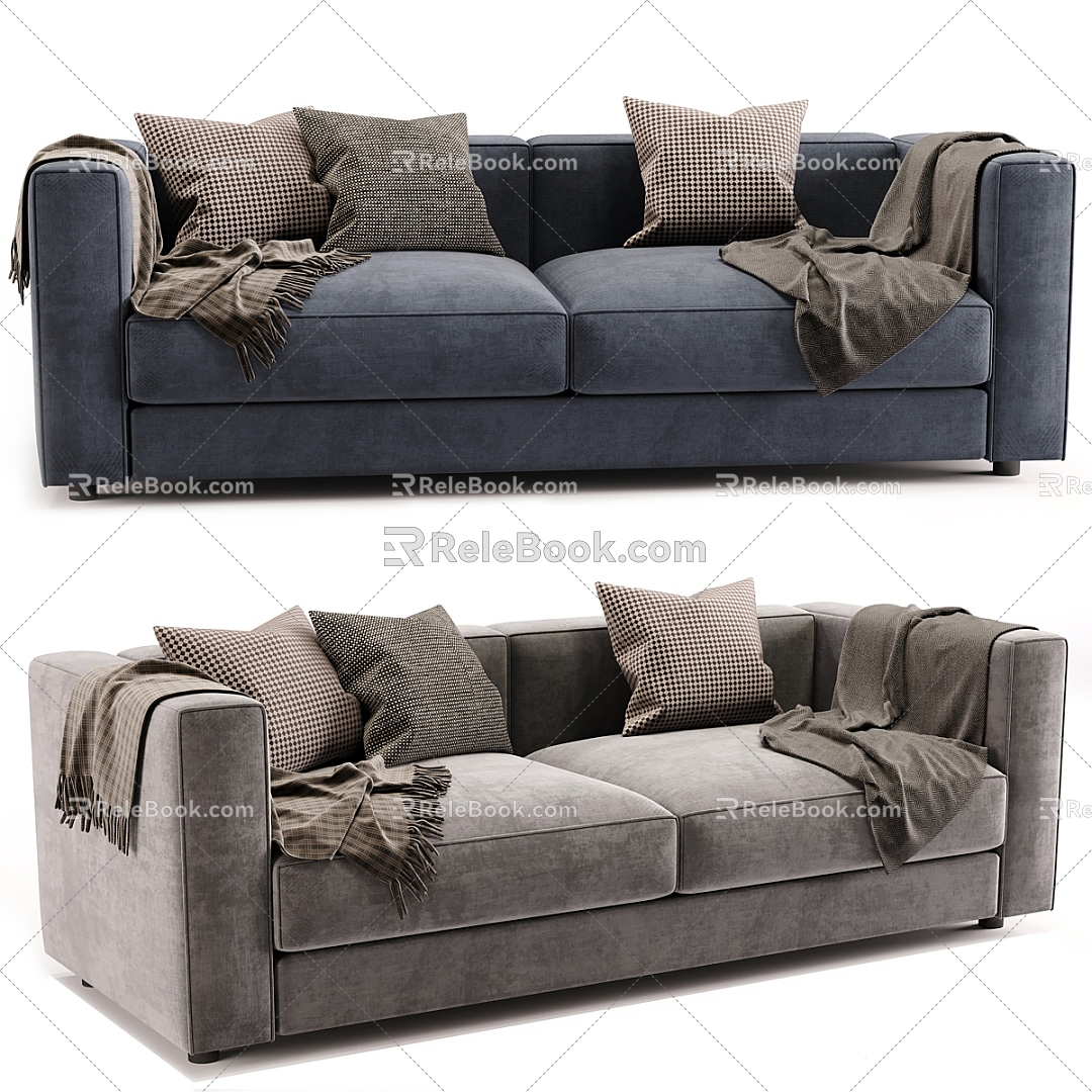 Multi-person Sofa Pillow Towel Double Sofa 3d model