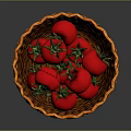 Fresh Ripe Red Tomatoes in a Wicker Basket on Dark Background