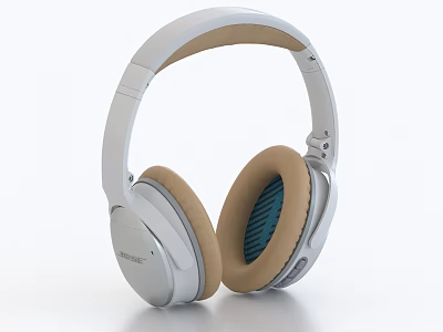 Modern White Over Ear Headphones with Brown Ear Cushions and Beige Padded Headband 3d model