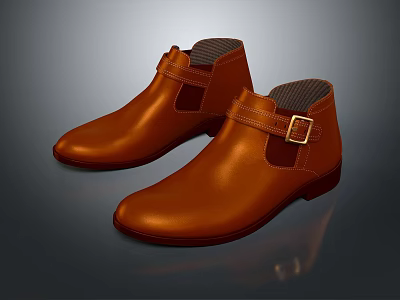 Brown Leather Ankle Boots With Buckle Strap And Classic Smooth Upper 3d model