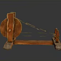 Traditional Handcrafted Wooden Equipment With Large Wheel Metal Wires And Support Stand