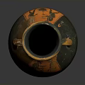 Ancient Terracotta Amphora With Black Figure Decoration And Double Handles