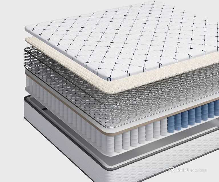 Double Bed Mattress With Layered Support Foam Coil Springs And Comfort Layers 3d model 
