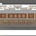 Café Interior Featuring Wooden Ceiling Decorative Patterns Circular Wall Designs And Tables Chairs Setup 3d model