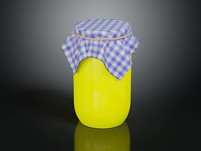 Practical Household Item Yellow Jar With Blue And White Checkered Cloth Cover Tied With String 3d model