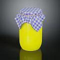 Practical Household Item Yellow Jar With Blue And White Checkered Cloth Cover Tied With String
